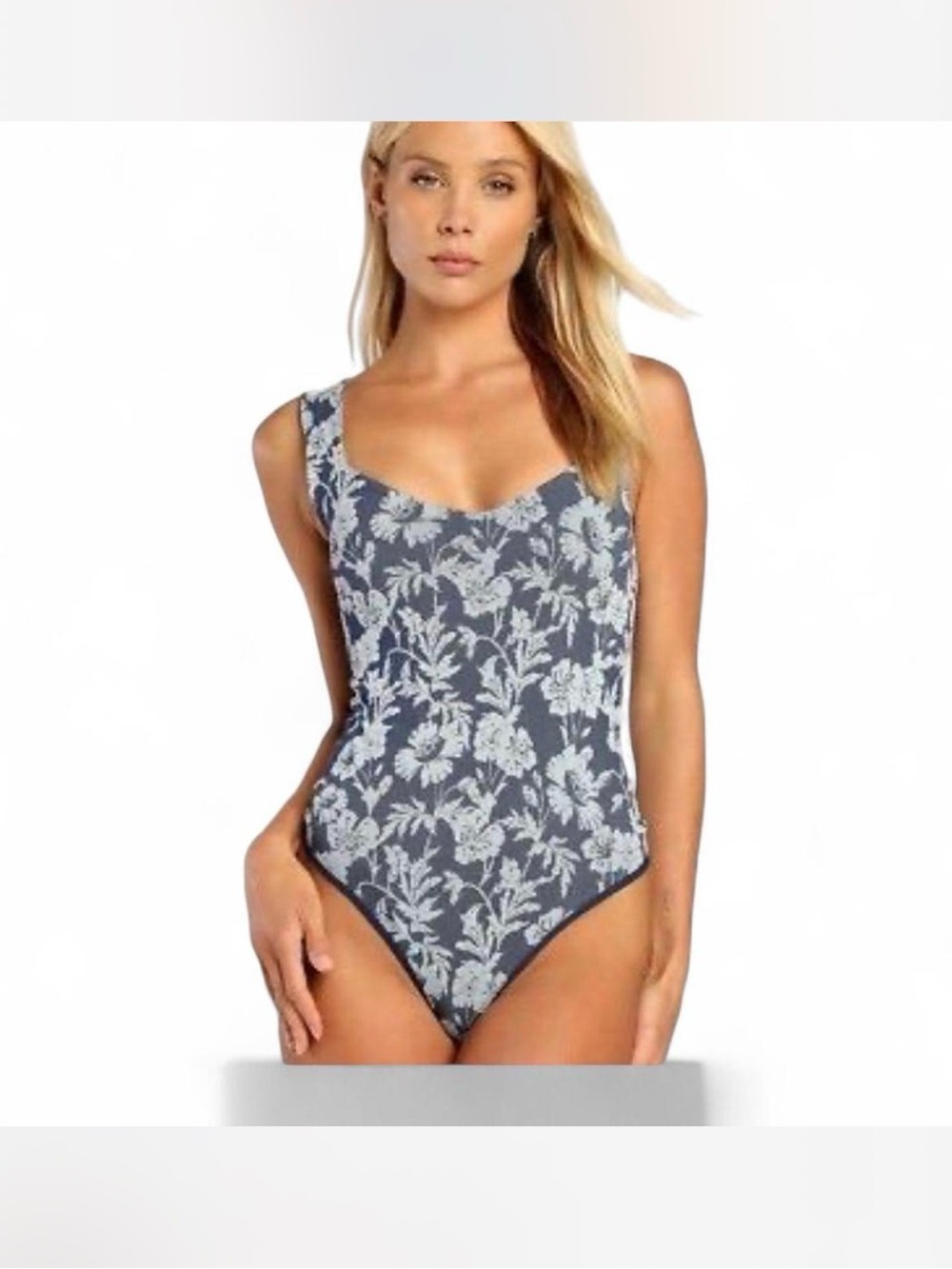 XS NWT Free People Slate Blue Floral Bodysuit One-Piece